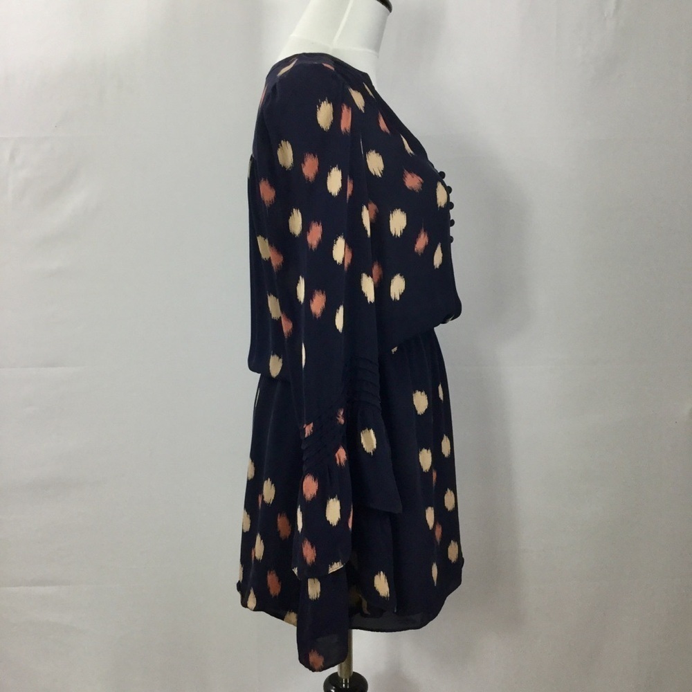Parker Long Bell Sleeve Button Bodice Silk Navy Mini Dress size Small - Picture 12 of 16